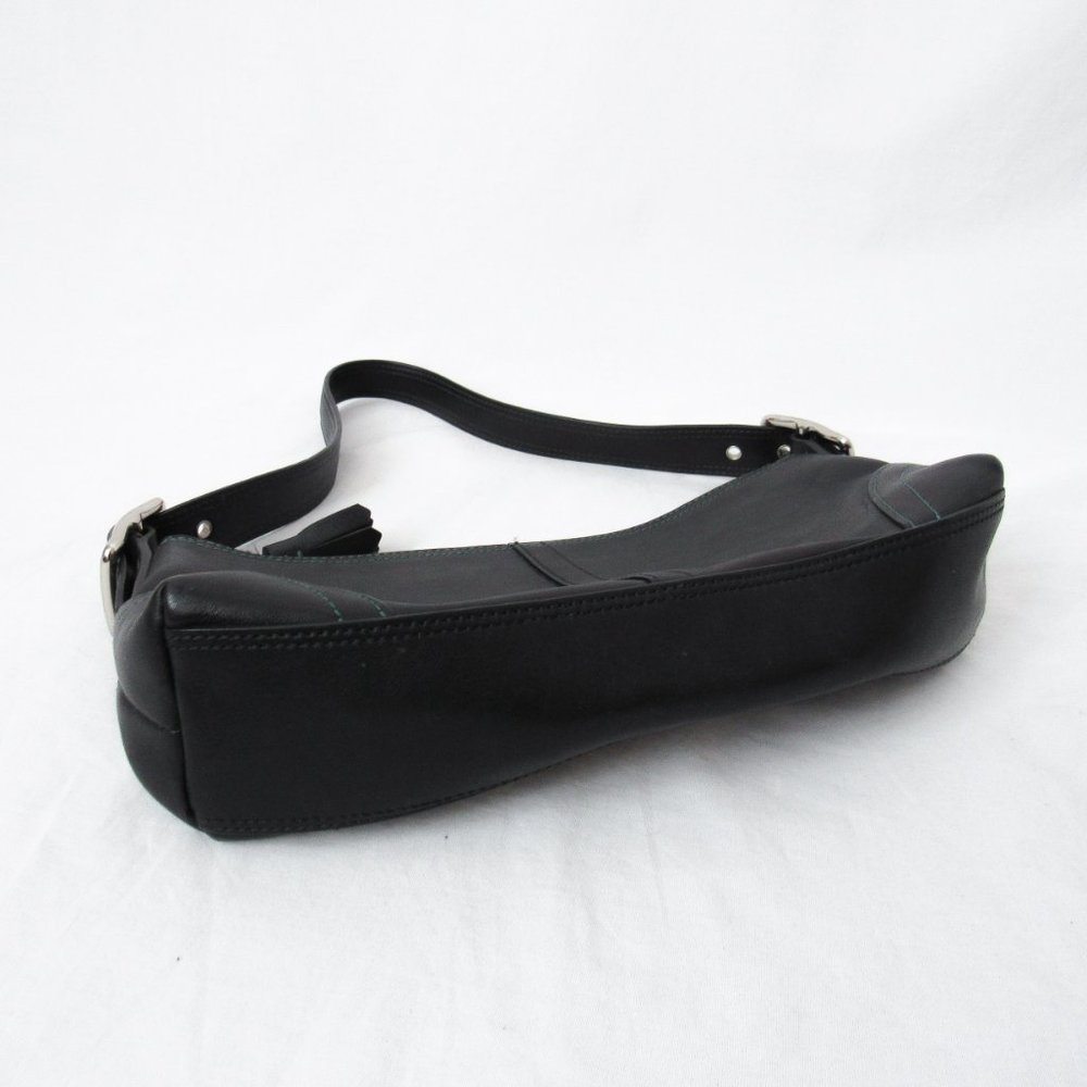 VINTAGE 90S COACH Leather Satchel Mini /Black W/ Green Stitching Chic & Sleek~ - Picture 7 of 11